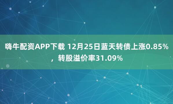 嗨牛配资APP下载 12月25日蓝天转债上涨0.85%，转股溢价率31.09%